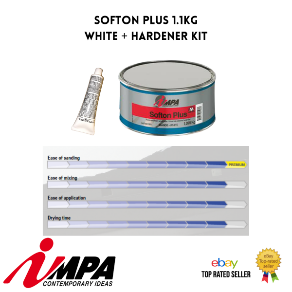 STOPPER FILLER SOFTON PLUS IMPA CAR BODY FILLER LIGHTWEIGHT XFINE FILLER /STOPPER 1.1KG Kit (WHITE) - Image 2