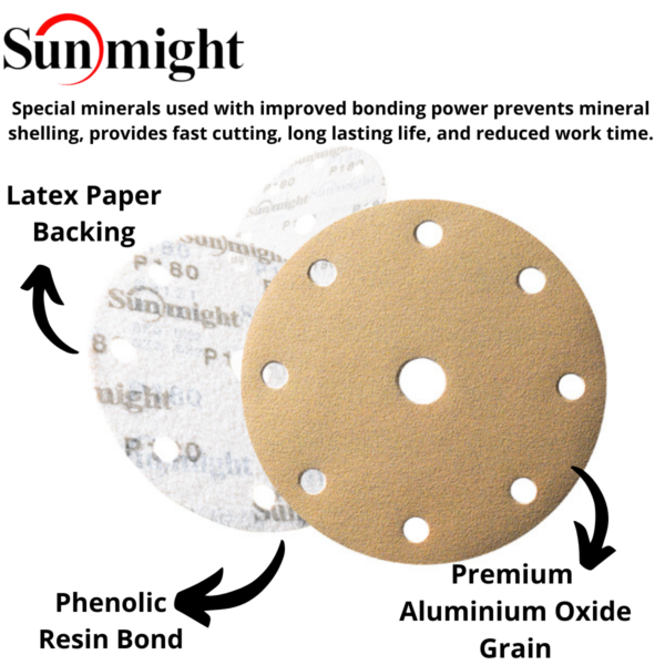 Sunmight Gold DA Sanding Discs 9 Holes 125mm 5" - Image 2