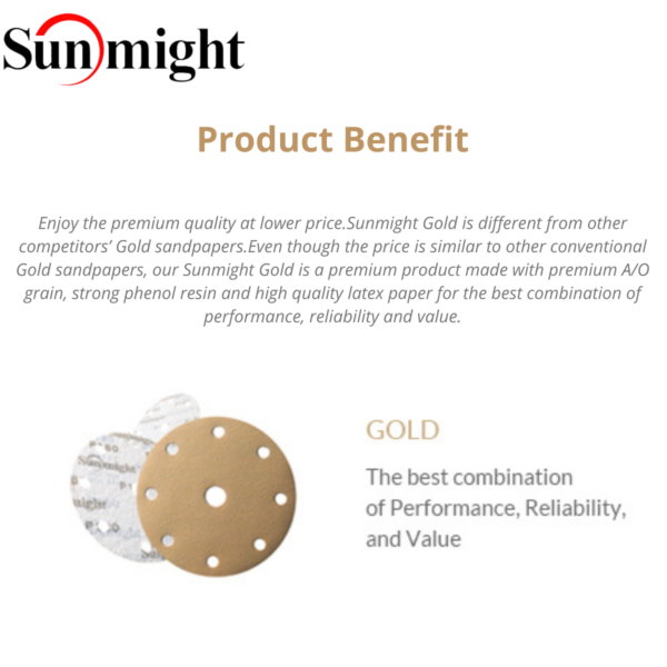 Sunmight Gold Sanding Strips (P40-P320) 70x420mm Long Strips 14 Holes 50pcs/box - Image 3