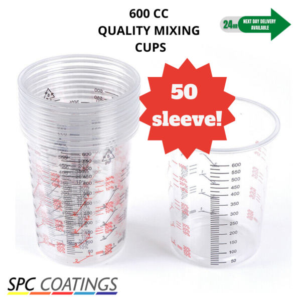 Paint Mixing Cups Plastic 600ml / 600cc x50 Sleeve Solvent resistant & Calibrated - Image 2