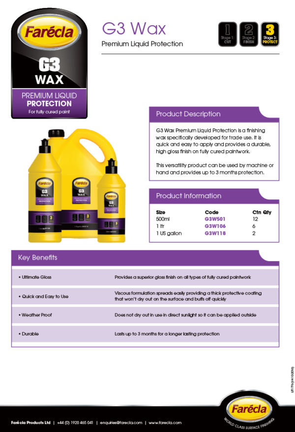 G3 Wax W106 Farecla Premium Liquid Protection 1L - Image 8