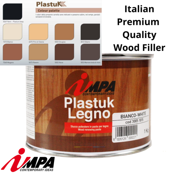 Wood Filler WHITE 1kg + 30g Hardener 2 Part Premium Quality Italian PlastUK IMPA