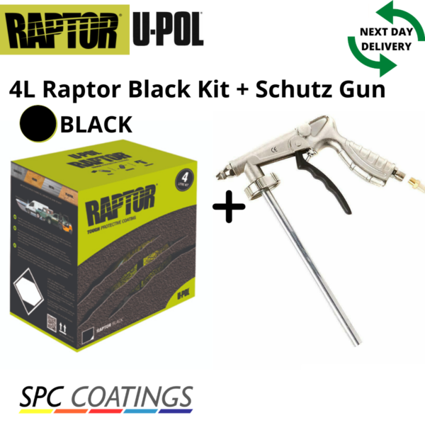 RAPTOR BLACK UPOL 4L KIT + SCHUTZ SPRAY GUN Bed Liner TOUGH COATING U-POL NEW - Image 2