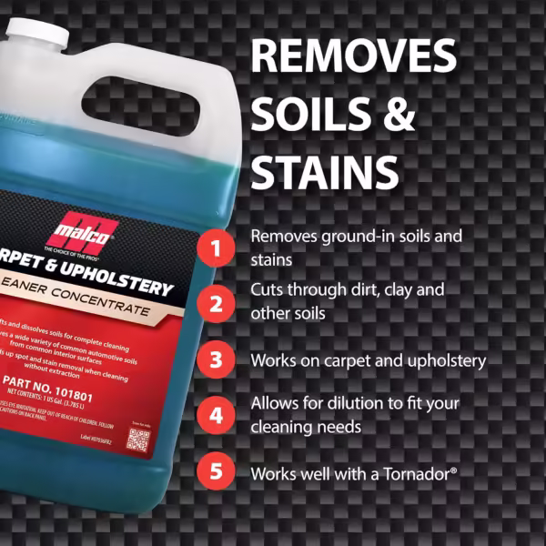 Malco Carpet & Upholstery CLEANER CONCENTRATE 3.785L 101801 Remove Soils & Stain - Image 7