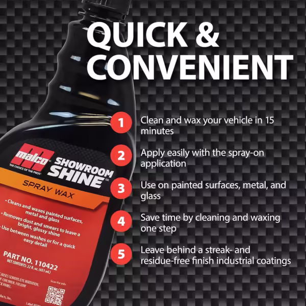 Malco Showroom Shine SPRAY WAX 3.785 L 110401 Removes dust, smears, fingerprints - Image 5