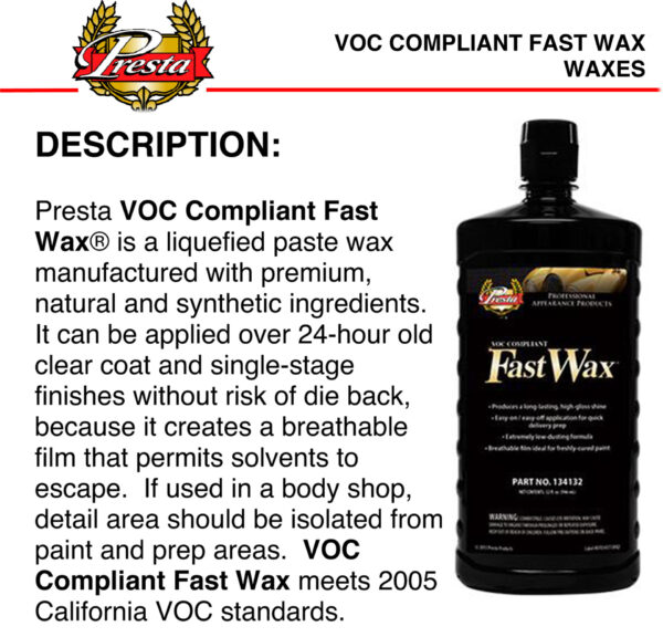 Presta Fast Wax High Gloss Finish 946ml 134132 VOC Compliant Great Formula - Image 5