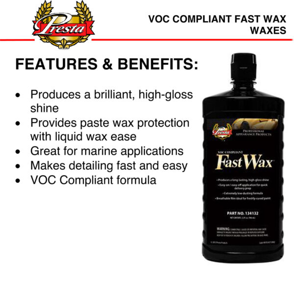 Presta Fast Wax High Gloss Finish 946ml 134132 VOC Compliant Great Formula - Image 4