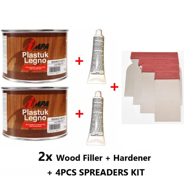 SPC Coatings | Wood Filler WHITE 1kg + 30g Hardener 2 Part Premium Quality Italian PlastUK IMPA